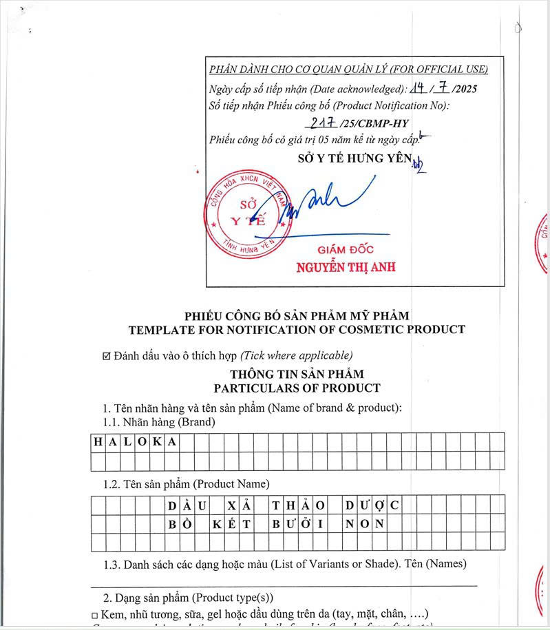 Công bố sản phẩm dầu xả